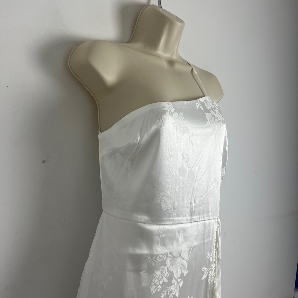 NEW Lulus Small On‎ the Dancefloor White Jacquard Fringe One-Shoulder Midi Dress - Picture 5 of 14